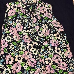 Floral Sleeveless Top with Pink and Green Accents